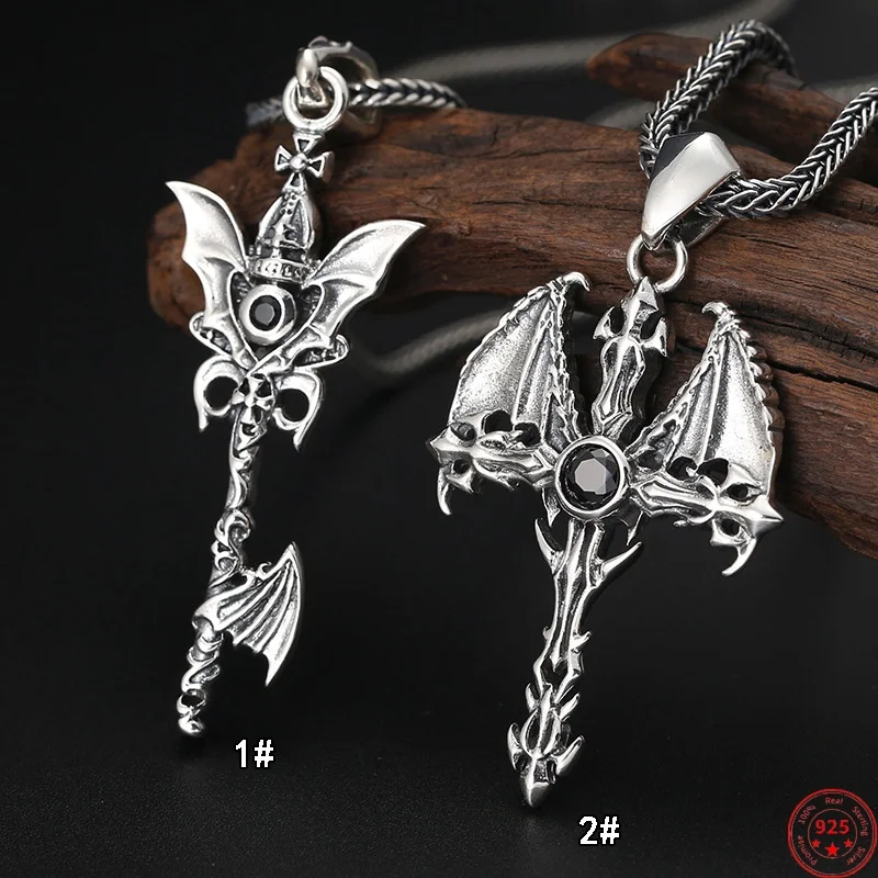 

S925 Sterling Silver Charms Pendants for Women Men New Fashio Devil's Wing key Jewelry Free Shipping