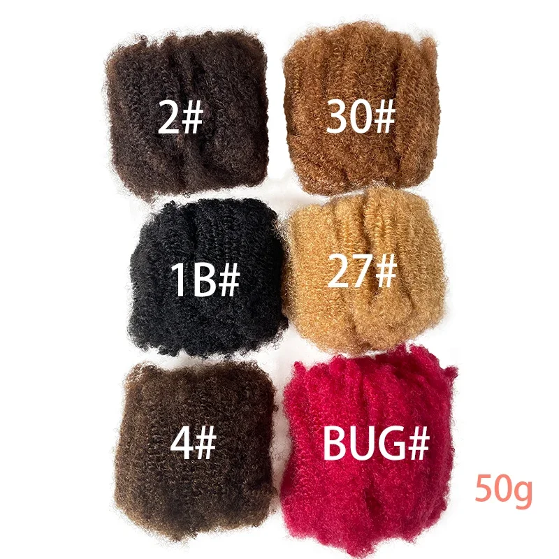 Extensions de cheveux afro crépus bouclés, tressage au crochet, tressage au crochet, extensions de dreadlock, cheveux en vrac, 100% cheveux humains, 30g, 50g