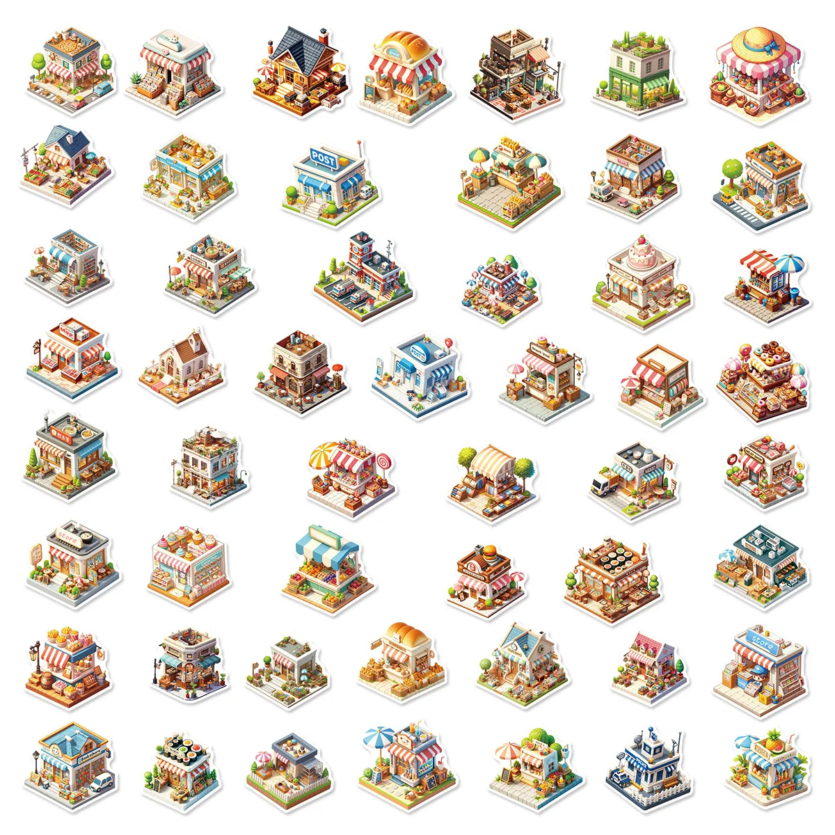 50PCS 3D House Graffiti Stickers Hand Account Luggage Bottle Phone Case Computer Helmet Children Stickers for Stationary