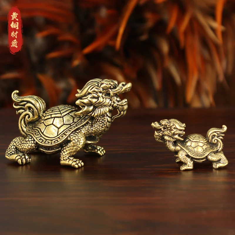 

Large Brass Solid Bagua Pure Copper Wealth-Attracting Dragon Turtle Desktop Decoration Tea Pet Vintage Aged