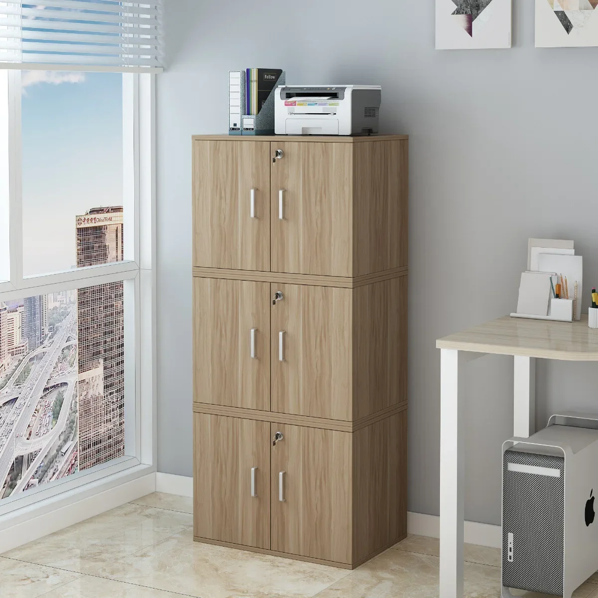 Rustic Premium Quality Shelving Unit with Wheels Doors Easy Assembly FSC Certified All Hardware Included for Study Room