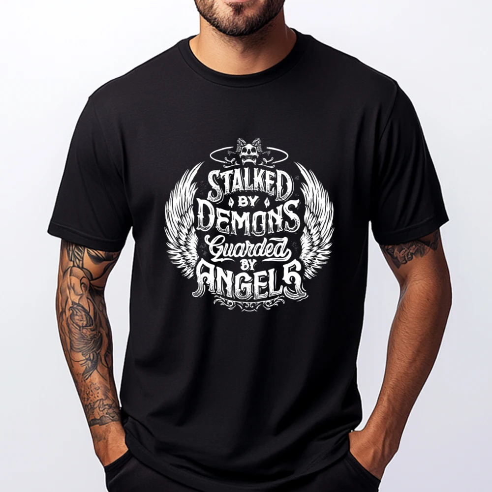 

Stalked By Demons Guarded By Angles Red And Black Graphic T Shirt Clothes Tshirts Gift