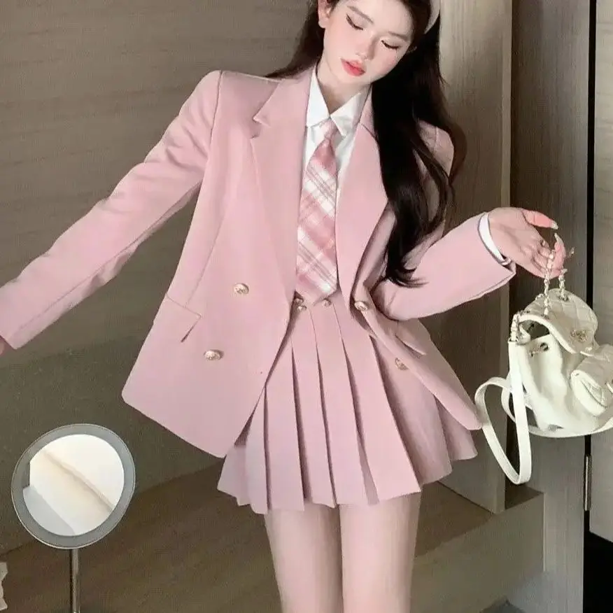 Jk Uniform Japanese Student School Uniform Korean Fashion Sweet Blazer Uniform Three Piece Set Kawaii Mini Pleated Skirt Uniform