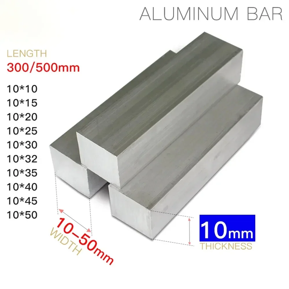 Liga de Alumínio Placa de Barra Lisa 10 mm Largura 10 mm 50 mm 300 mm 500 mm 10 12 15