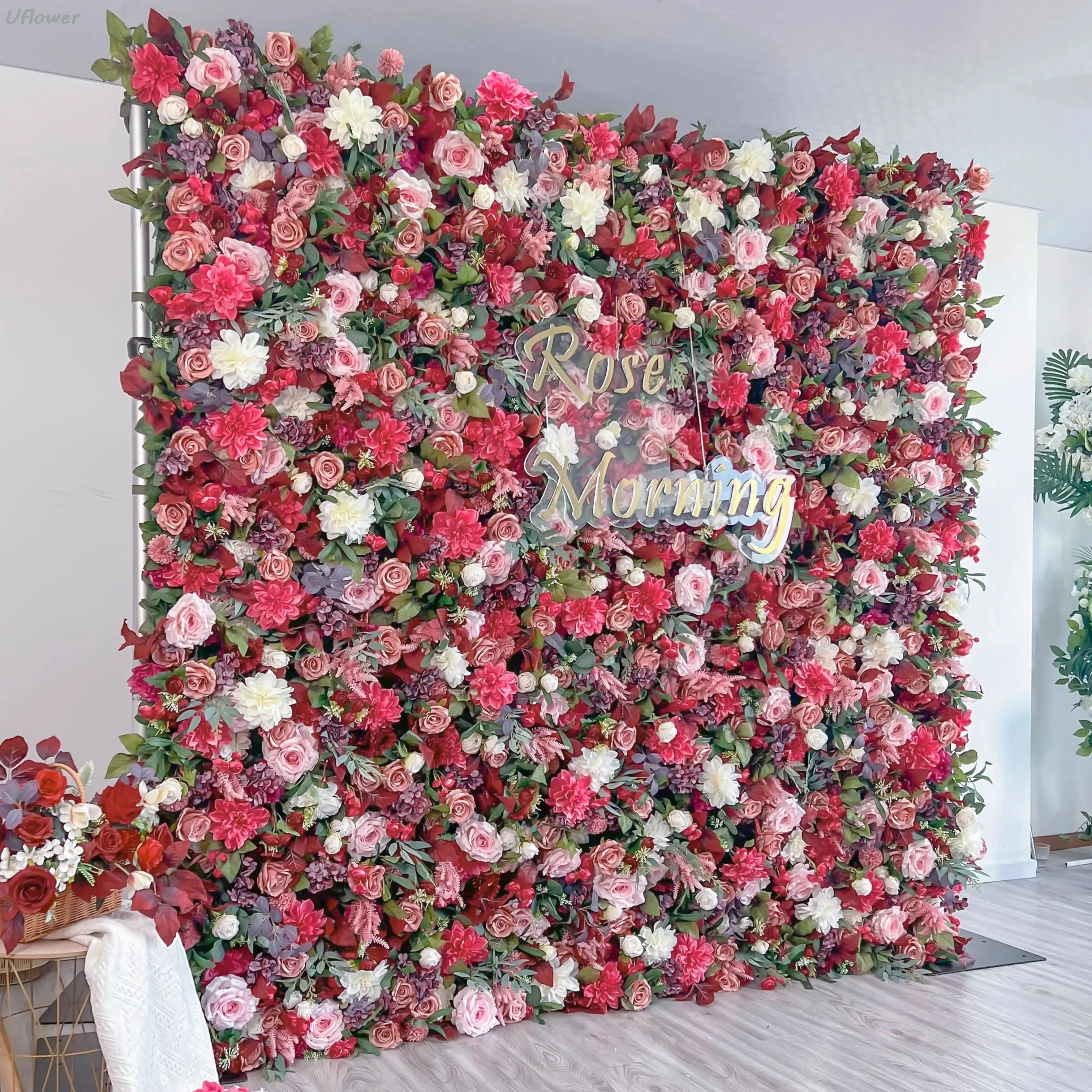 

Uflower 5D Purple Artificial Flower Wall Roll-Up Fabric - Wedding Curtain Event Backdrop Decorative Floral Wall Garden Series