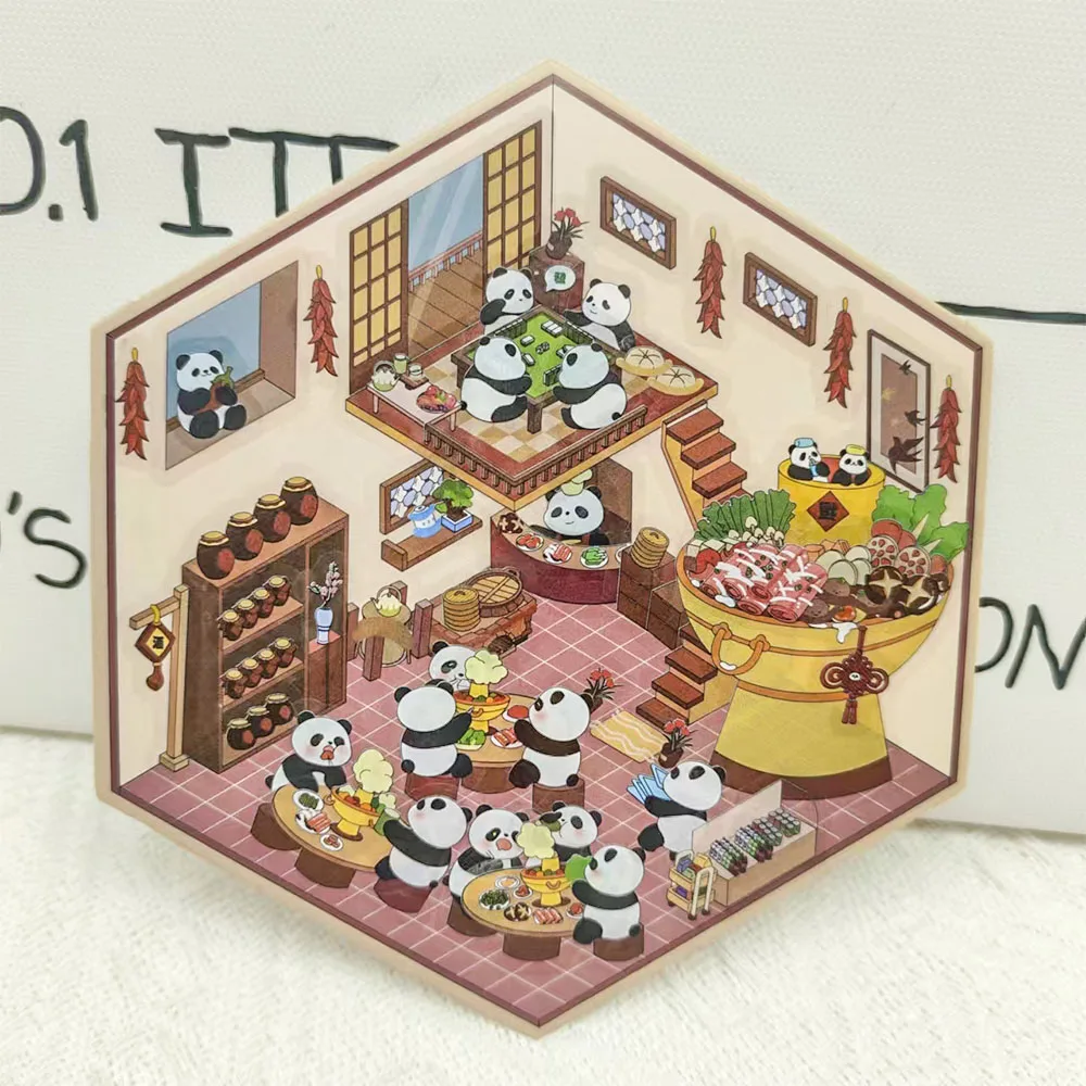 

Cartoon Hot Pot Restaurant 3D Landscape Stickers Miniature Scene DIY Handmade Toys Creative Gifts PET Transparent Stickers