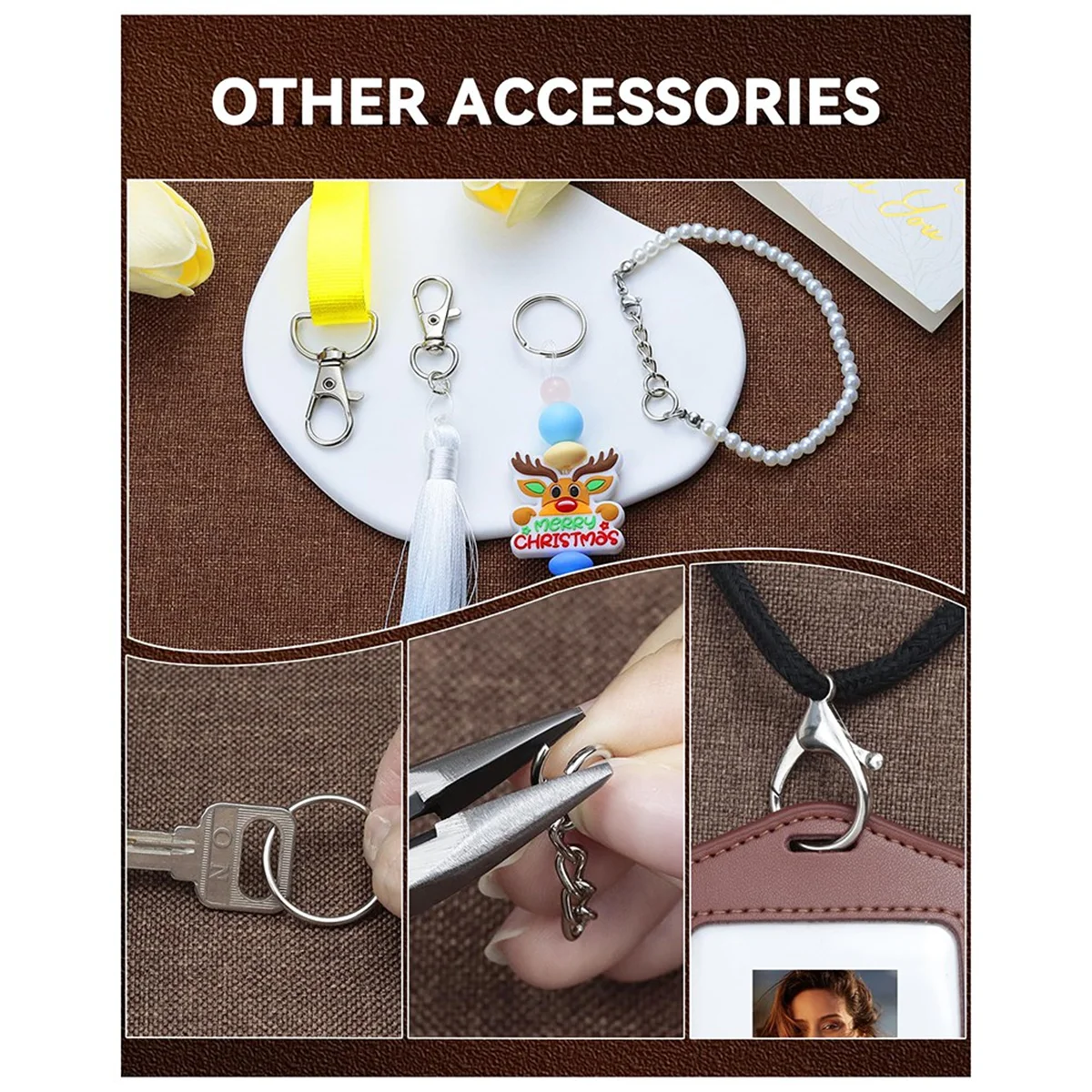 مجموعة صنع سلسلة المفاتيح ABQR - مشبك سلسلة مفاتيح مع حلقة مفاتيح، خطاف دوار، حلقة قفز وسلسلة موسع للحرف اليدوية، مشاريع DIY