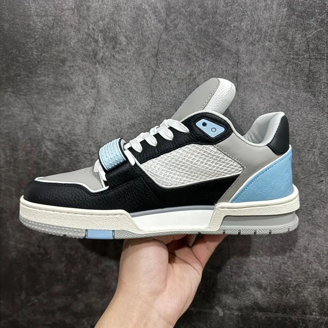 Unisex Gray Black Light Blue Mid Top Skate Sneakers Mesh Faux Leather Splicing Strap & Lace Up Thick Sole Street Shoes