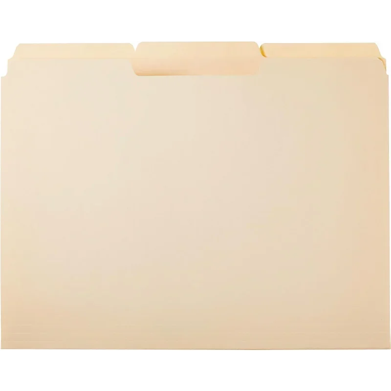 مجلدات الملفات مع علامات تبويب للملفات، علامة تبويب 1/3 قطع، أوضاع متنوعة، 8.5 × 11 بوصة، حجم الرسالة، مانيلا، عبوة من 100 قطعة