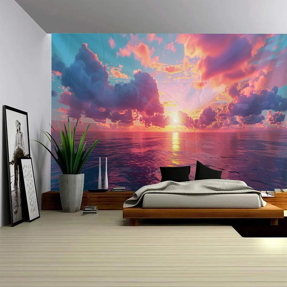 

Colorful Sky Tapestry Beach Sunrise Background Poster Studio Home Decoration Wall Hanging Bed Sheet Blanket Beach Picnic Mat