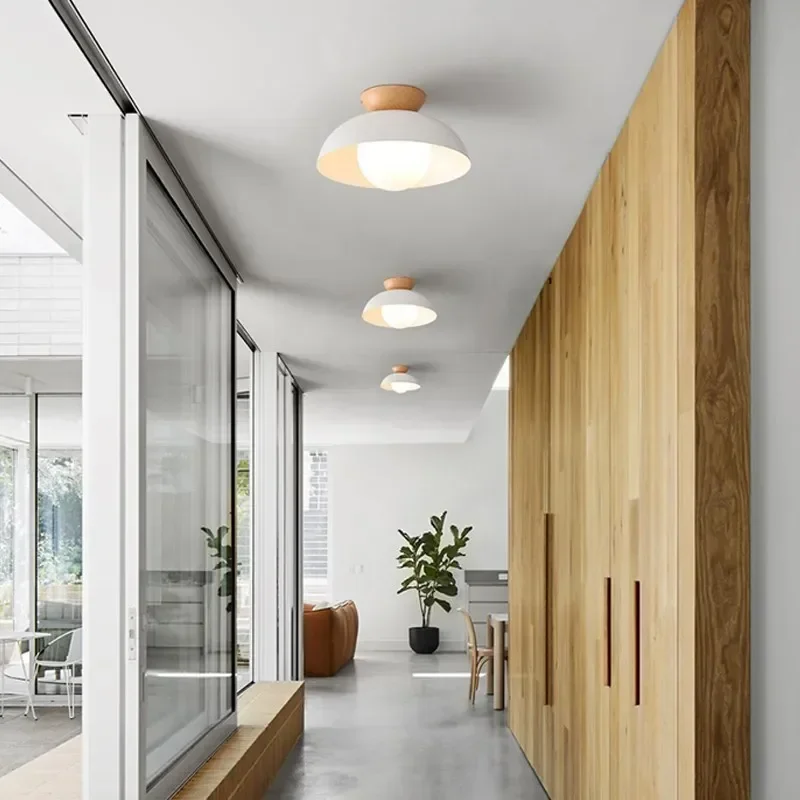 Luz de techo de madera para pasillo, iluminación moderna para balcón, entrada, escalera, sala de estar, guardarropa, decoración nórdica para el hogar, accesorios de iluminación E27