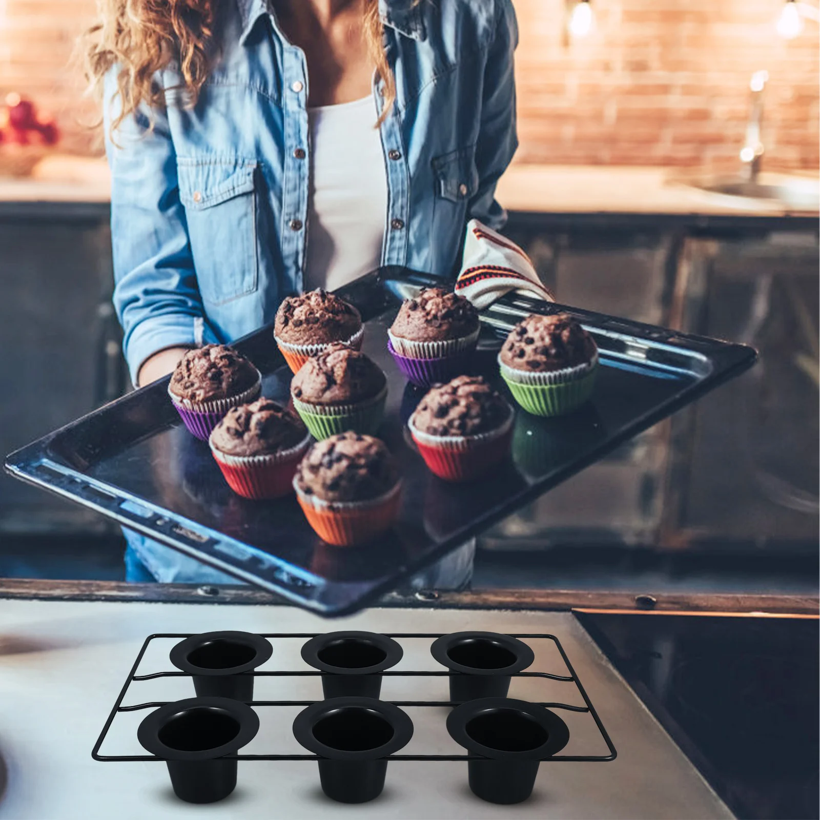 

6-чашковая утолщенная черная углеродистая сталь с антипригарным покрытием, форма для кексов, форма для выпечки, глубокая форма для выпечки кексов для домашней кухни