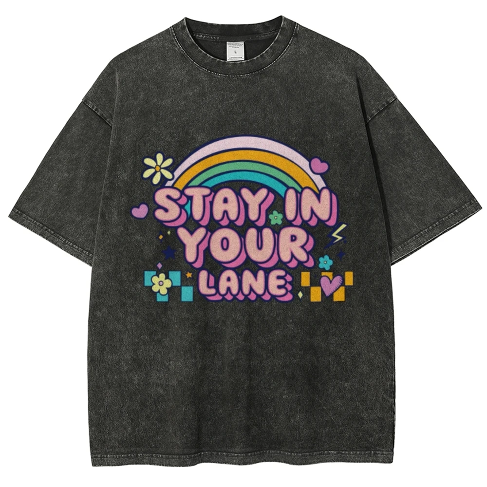 Stay In Your Lane Rainbow Colorful Vintage Unisex Washed T-shirt