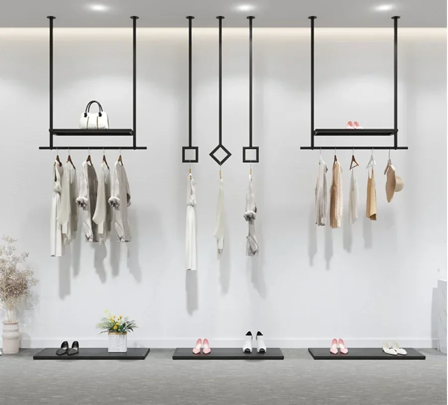 

HighQuality suspended hanger iron hanger clothing display rack men's and children's wear men's and women's wear shelf on sale
