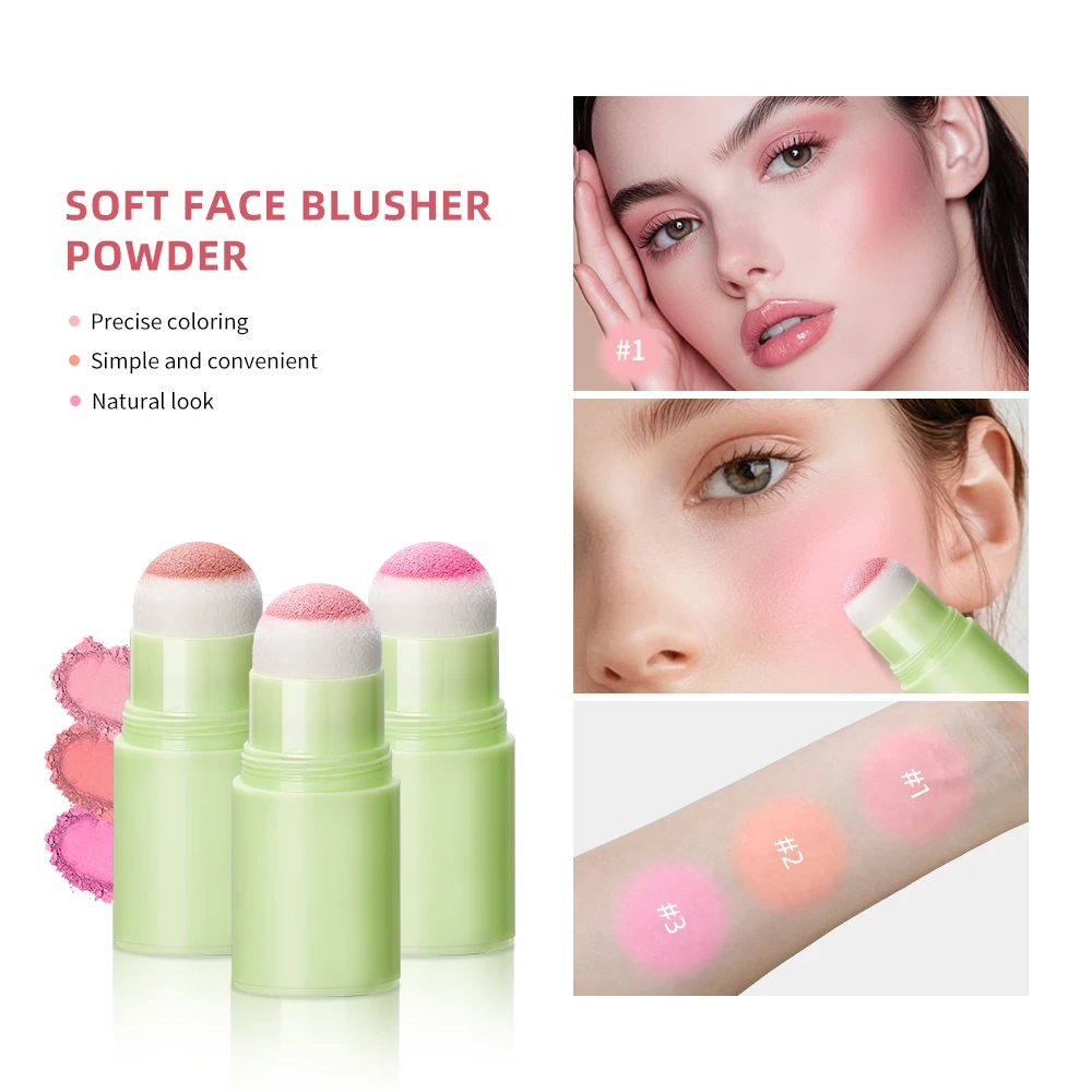 3 Colors Soft Face Blush Stick Waterproof Multi-Use Fine Lightning Blush Makeup Blusher Powder Cheek Tint Korean Cosmetics