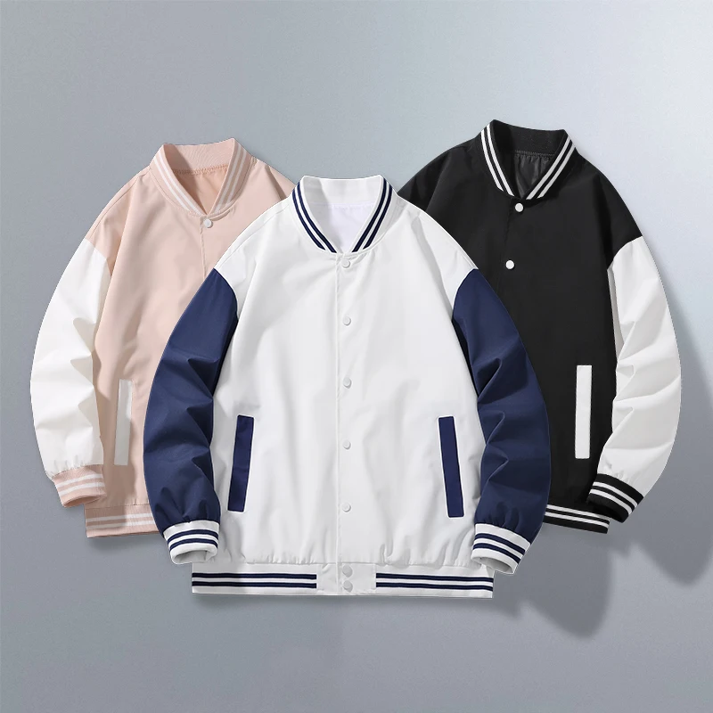 2024 Men's Stand Up Collar Baseball Jacket  Coats Shoulder Down Contrast Color Trendy Tops