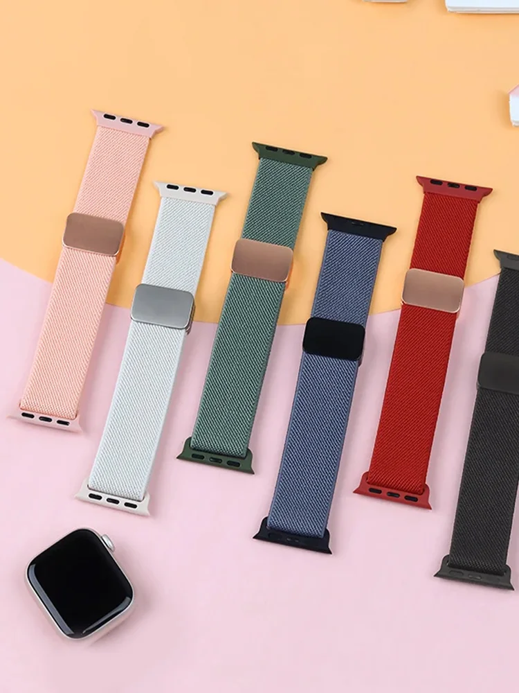 

Magnetic Loop For Apple Watch strap 40mm 44mm 45mm 49mm 41mm 38mm Scrunchie Nylon bracelet iwatch Series ultra 2 9 3 7 8 se band