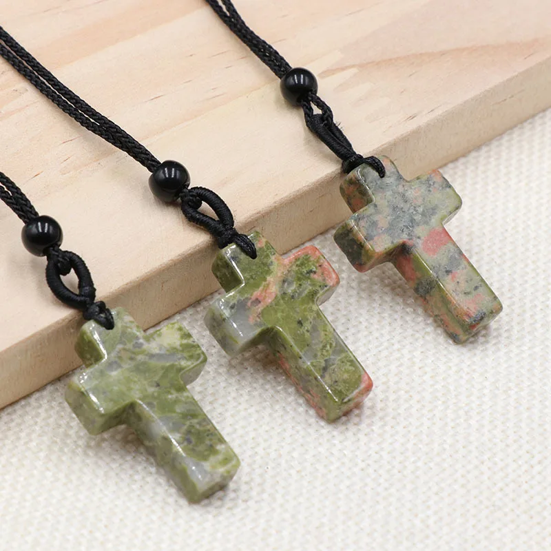 1PCS amethyst cross  Natural Crystal cross Charms christmas pendant  Thanksgiving gift  woven Necklace Christmas accessories