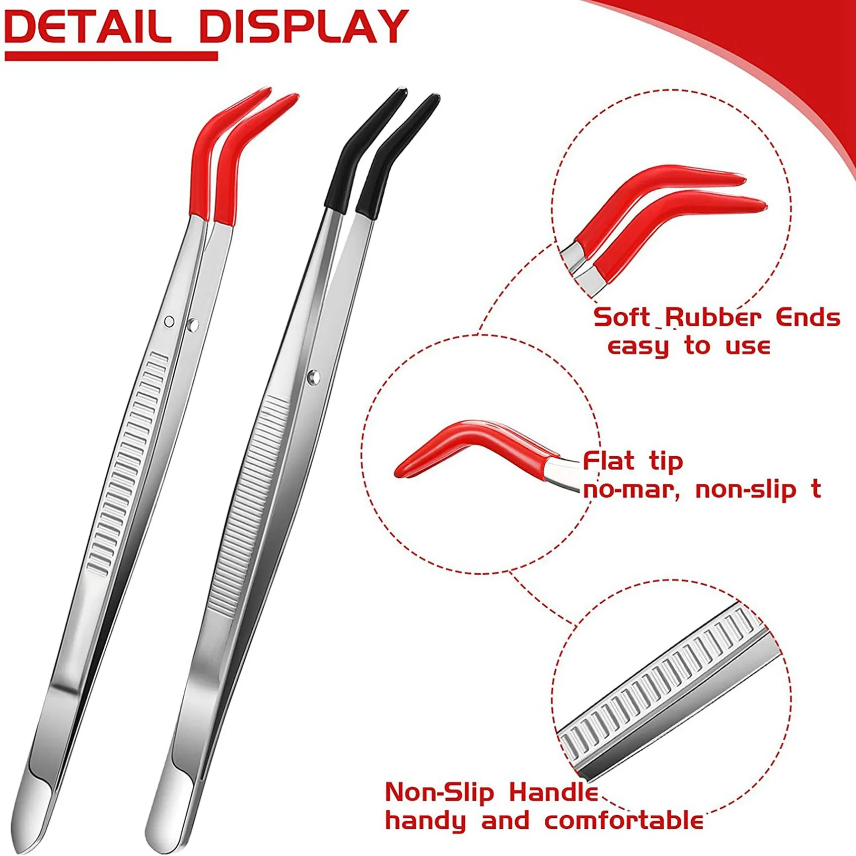 4 PCS Tweezers Curved Bent Rubber Tip Tweezers Stainless Steel Crafts Tweezers For Lab Jewelry Making-AT36