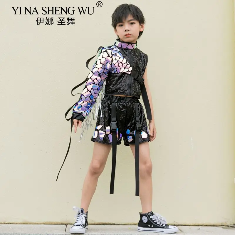 Mode Jongens Meisjes Catwalk Show Outfit Jazzdans Kostuum Moderne Street Dance Kinderen Hip Hop Kids Prestaties Pailletten Set