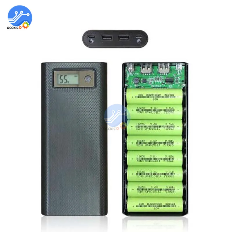 8x18650 Battery Charger Box Power Bank Holder Case Dual USB LCD Digital Display 8*18650 Battery Shell Storage Organize DIY