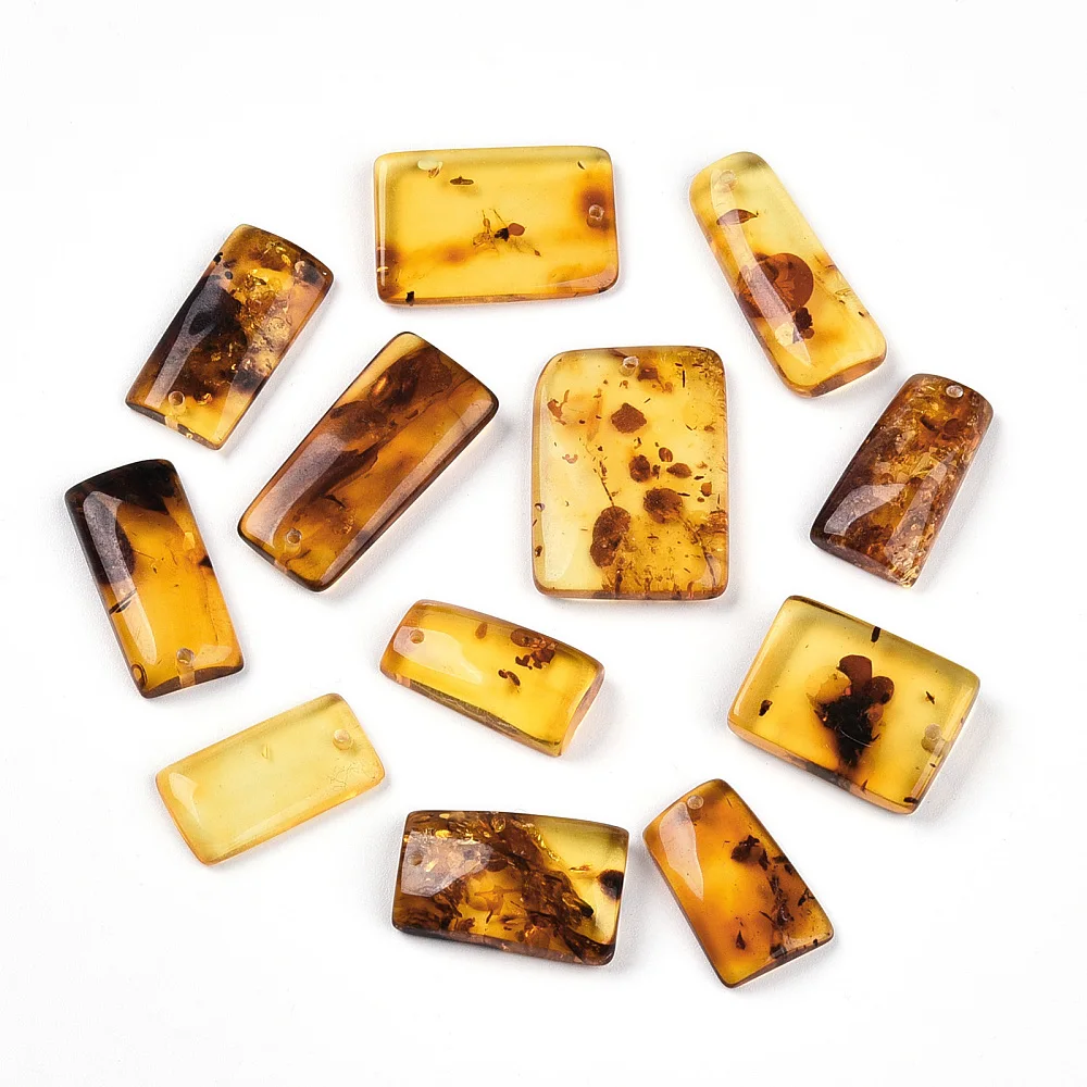 5pcs Natural Amber Pendant Random Mix Size Teardrop/Rectangle Charms Vintage Grain Earrings Necklace DIY Jewelry Making Supplies