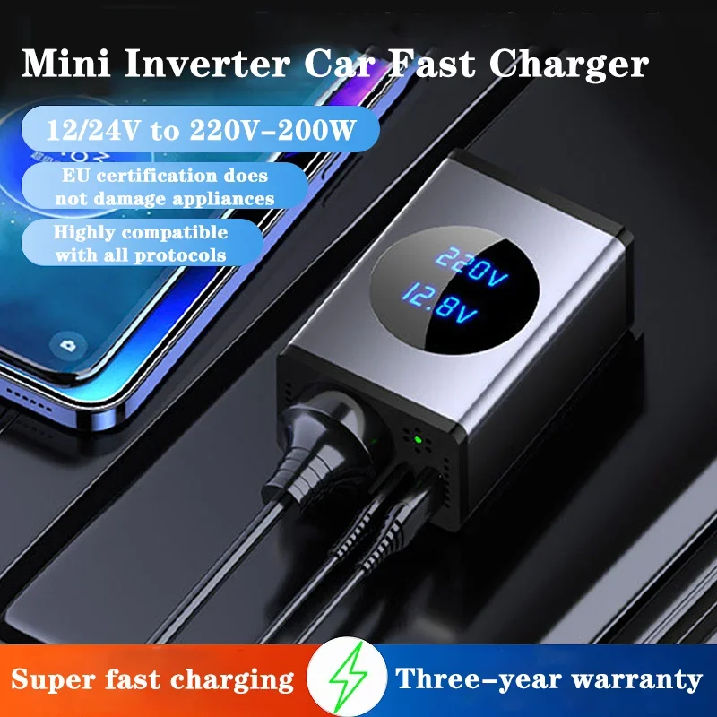 Car Charger Inverter Converter 12v24v to 220v Socket High Power Cigarette Lighter Super Fast Charger Plug