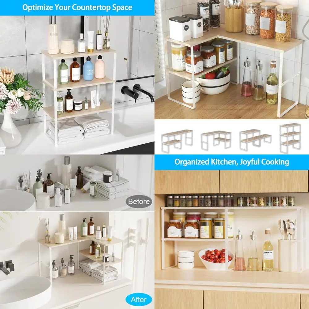 

Двухуровневая регулируемая многофункциональная полка для кухни, ванной, хранения специй, кофейных наборов, хранения над раковиной и использования на столешнице