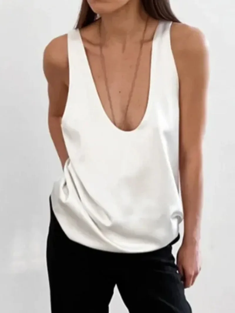 Leichtes, luxuriöses, bequemes Damen-Weste-Top mit U-Ausschnitt, 2025, Frühling, Sommer, Mädchen, atmungsaktiv, weiches Satin-Futter, ärmelloses Top, Tank MA7W