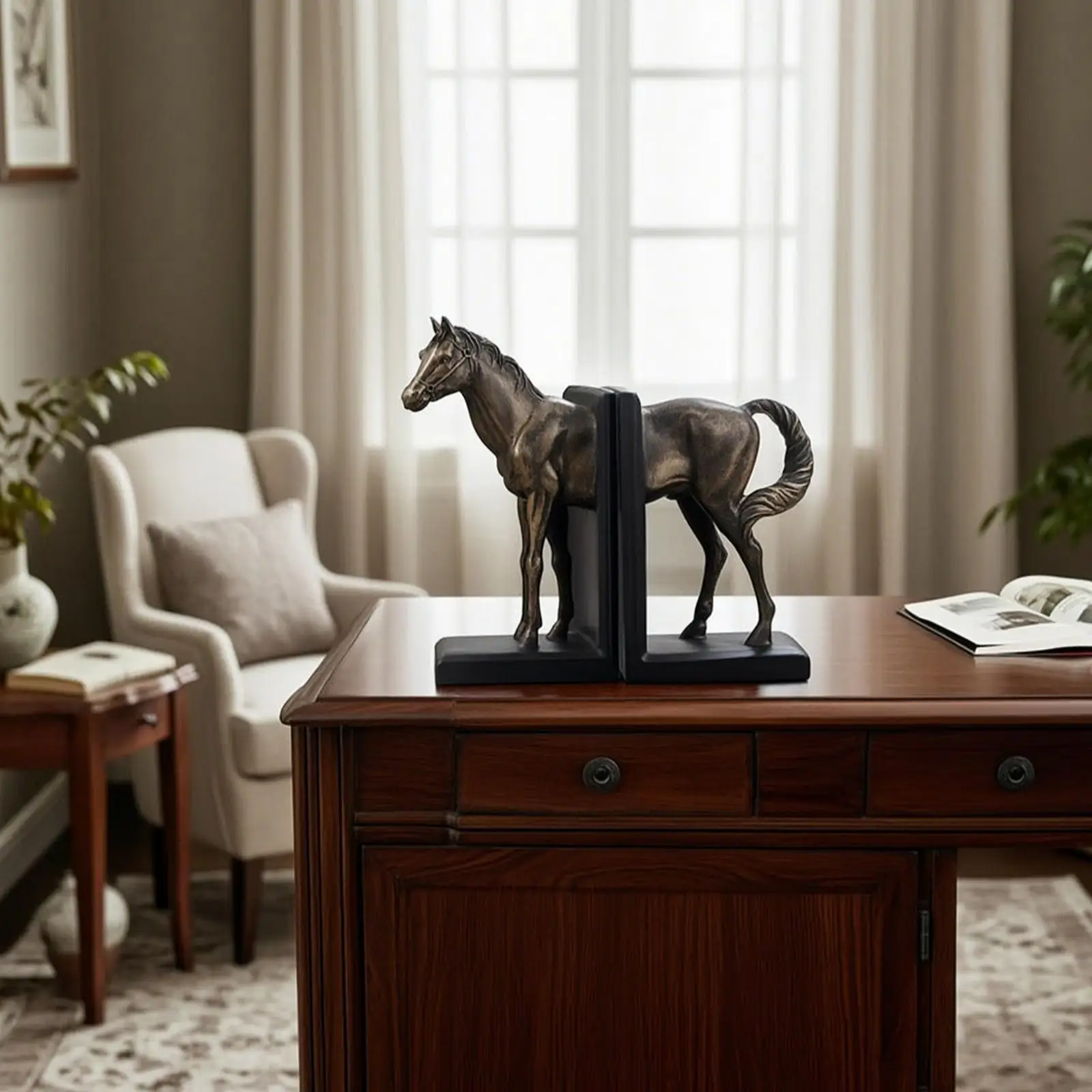 Horse Bookends Rustic Book Holders Sturdy for Bookshelf, Readers