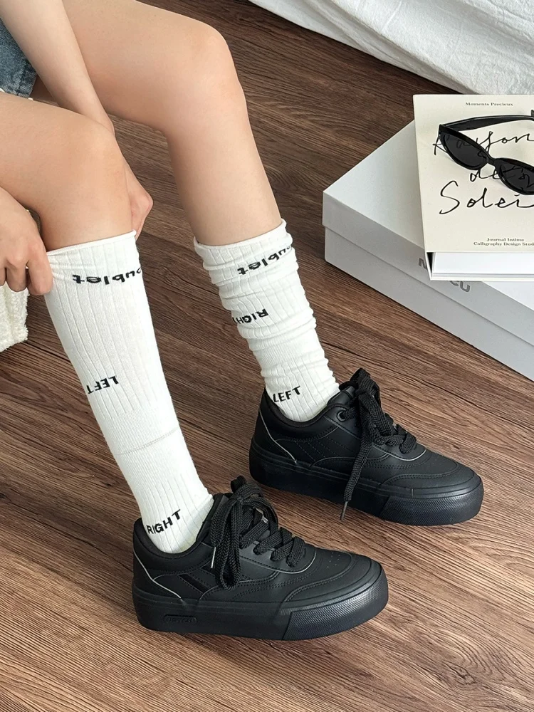 

NSTCU Retro Thick Bottom Heightening Casual Sports Shoes for Women 2026 New Style Student Versatile Black Flat Shoes