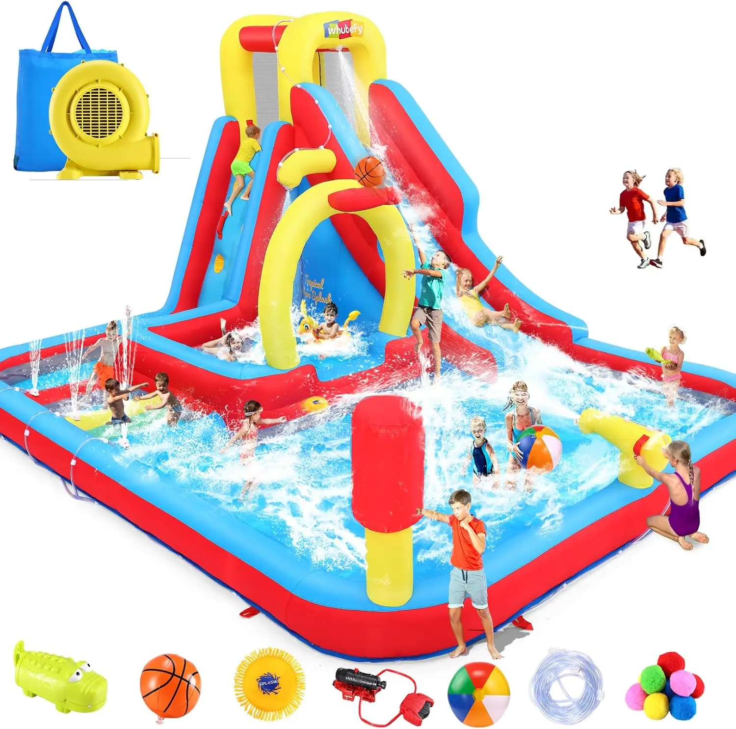 Inflatable Water Slide Bounce House, 13.2x10Ft 13-in-1 Bounce House Obstacle Course Waterslides, Summer Fun w/Boxing Pole/Slide/