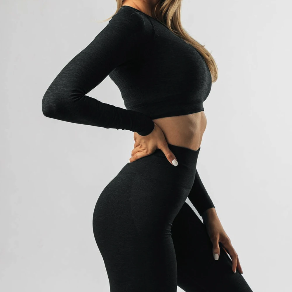 Effortless Seamless Yoga Sets Women Workout Gym Set Scrunch Butt Leggings Sets Crop Top Set Gym Clothing Fitness Sports Suit