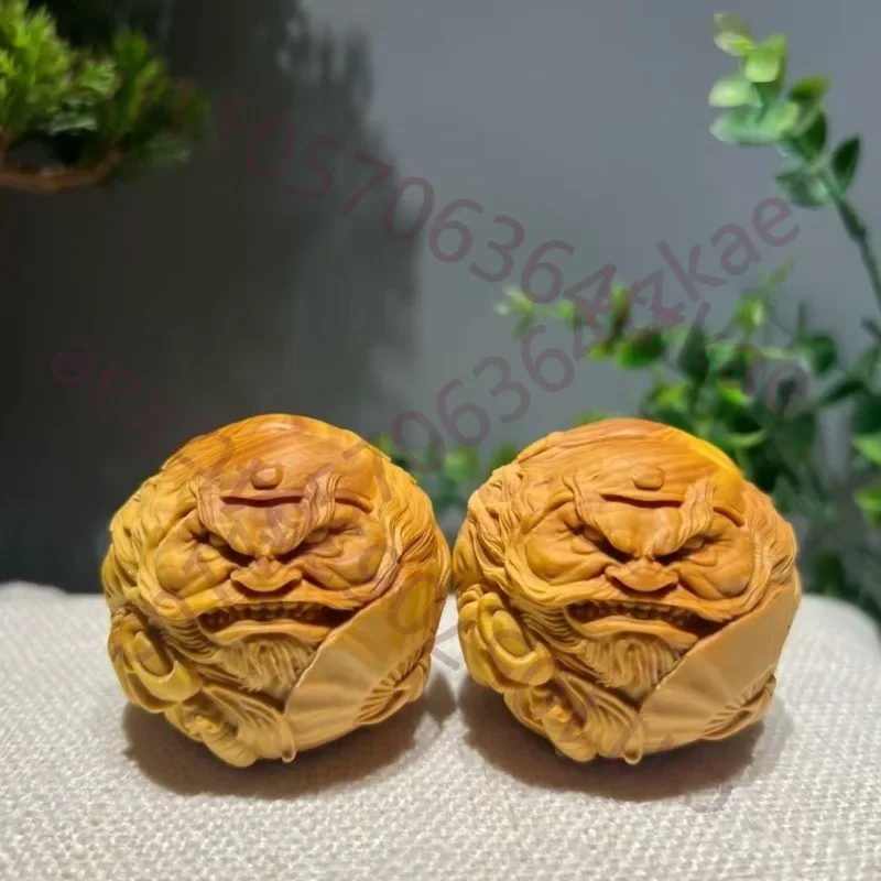 Hand-Carved Boxwood Zhong Kui Baoding Balls - 2