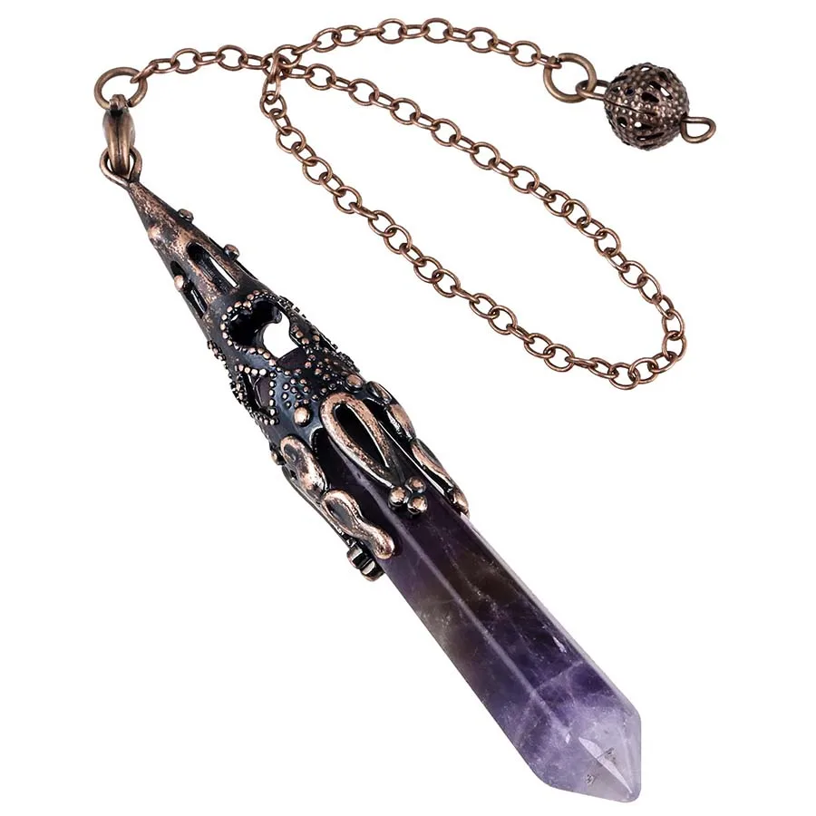 Crystal Hexagon Stone Pendulums For Dowsing Divination Natural Healing Amethysts Rose Quartz Black Agate Pendant Energy Pendulos