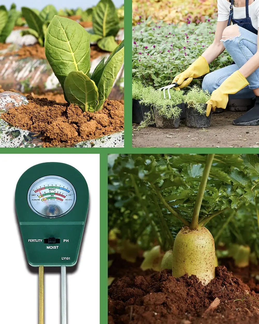 LY101 3 In 1 Soil Moisture Fertility PH Detector Soil PH Meter Hygrometer Soil Analyzer Planting Greenhouse Flower Beds Garden