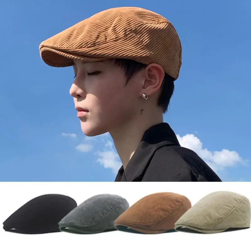 2023 Camel Corduroy Man Ivy Cap Autumn Winter British Style Newsboy Beret Hat Retro England Hats Men Peaked Painter Caps For Dad