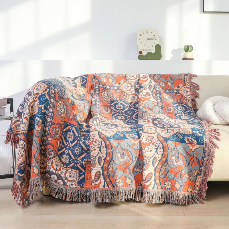 Bohemian Fringed Throw Blanket 200x230 -100% Cotton Sofa Cover, Bedspread & Summer Quilt,Home Decor Lightweight Blankets for Bed