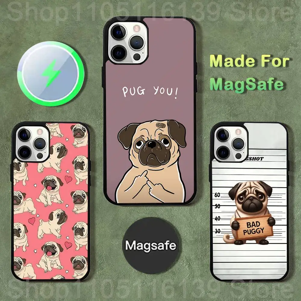 

Pug Dog Funny Cartoon Phone Case For iPhone 17,16,15,14,13,12,11,Pro,Max,Plus,Mini,SE4,E Magnetic Magsafe Wireless Charging