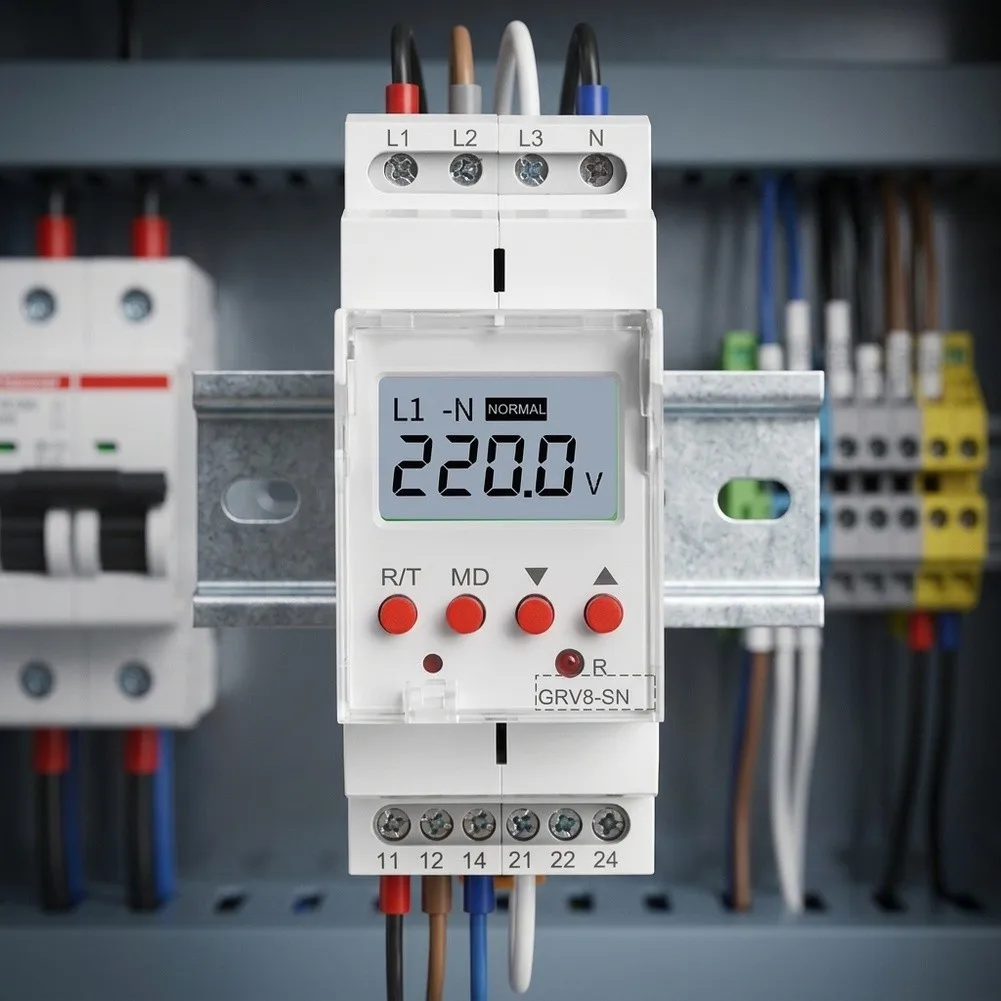 Digital LCD Voltage Monitoring Device GRV8-SN for 3 Phase 4 Wire Applications Including Overvoltage Undervoltage Response