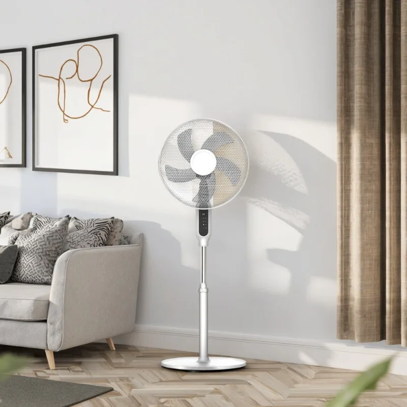 16-Inch Electric Floor Rack Fan with 5 Blades & Remote Control Air Cooling Box for Home and Hotel Installed Plastic Fans