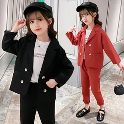 Autumn Kids Outfits Blazer Jacket + Pants 2PCS Suit for Girls Formal Wedding Sets School Children Clothes Tracksuit 3-12 Year