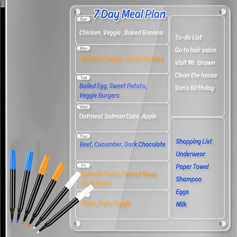 1Set Meal Planner Magnetic Menu Board For Fridge Clear Weekly Calendar Planner Noteboard Transparent