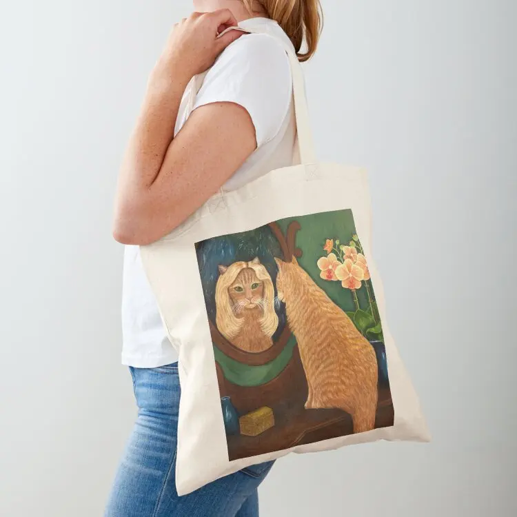 

Orange Tabby Cat in Mirror Tote Bag foldable reusable bag cloth bag woman the tote Canvas shoulder