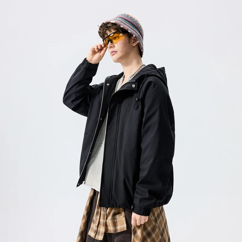 

Spring 2026 Men's Casual Sle Hooded Jaet Loose Long Sve American Trendy Brand Outdoor Commuting Youth ular Polyeste...