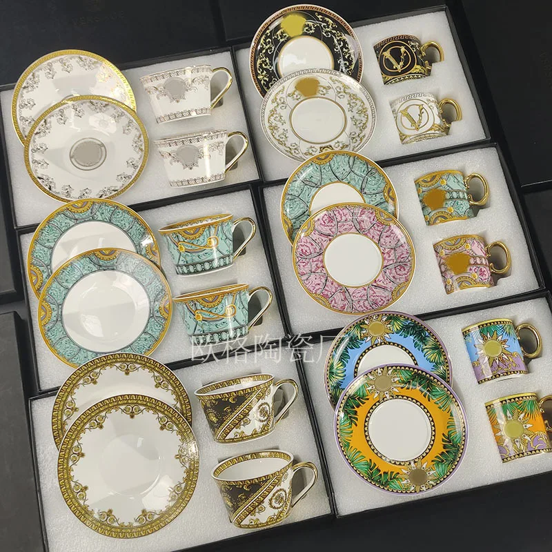

European style paradigm coffee cup saucer British afternoon tea tea set light luxury retro style high value coffee cup water cup