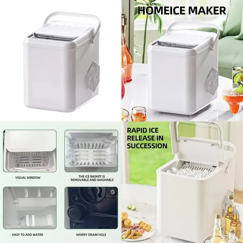 Portable Mini Bullet Ice Maker Electric Plastic Household Countertop Machine with Self Cleaning Function