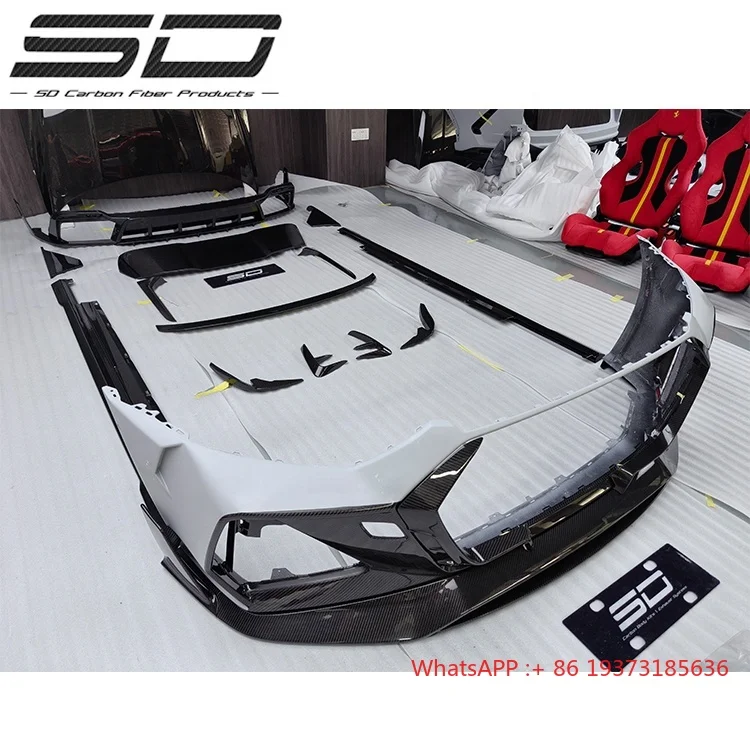 Upgrade Facelift Dry Carbon Fiber Car Front Full Bumper Rear Diffuser Body Kit Grille Set for Audi RS6 Style Bodykit