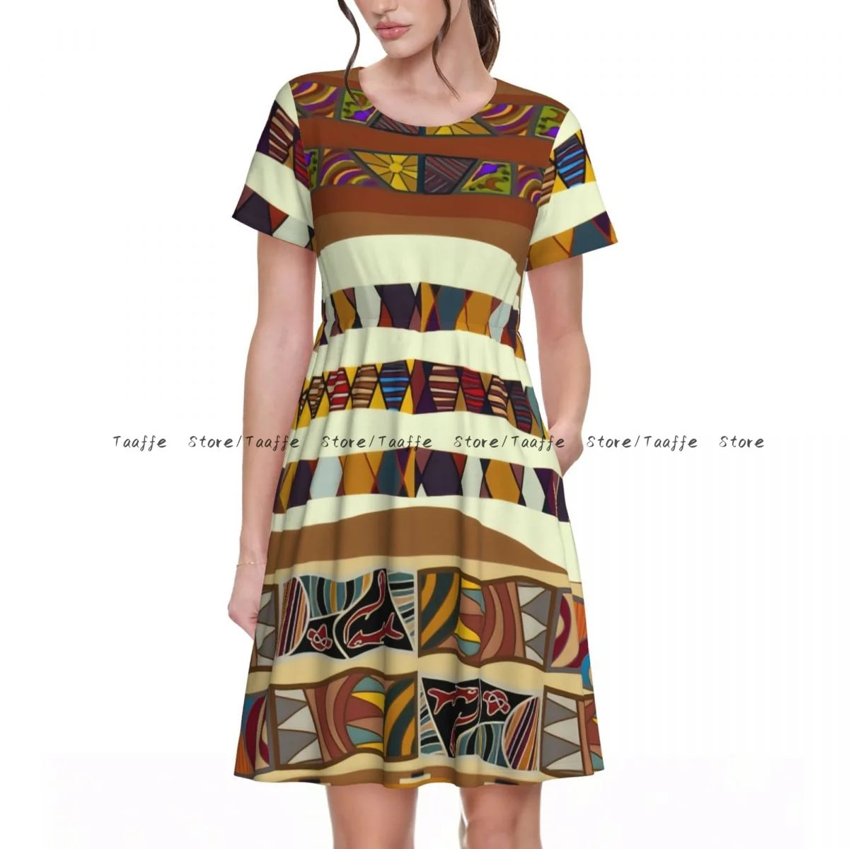 Abito da donna tradizionale popolare culturale in primo piano Trippy Boho estivo elegante o collo manica corta abito lungo allentato casual femminile