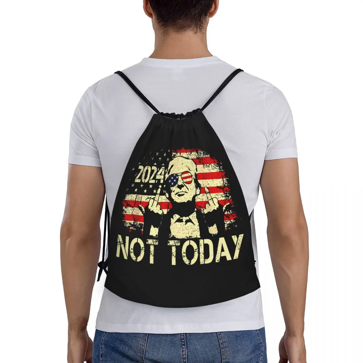 Not Today President Trump Shot Drawstring Backpack Sports Gym Sackpack Trump for President 2024 Assassination Attempt String Bag